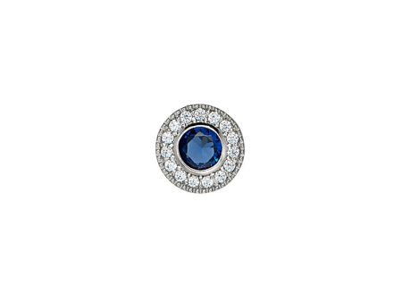 Platinum Finish Sterling Silver Micropave Round Simulated Sapphire Charm with Simulated Diamonds Discount