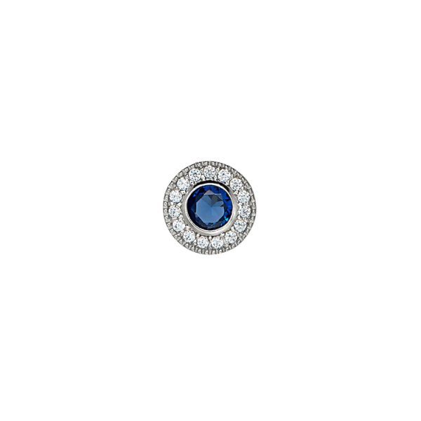 Platinum Finish Sterling Silver Micropave Round Simulated Sapphire Charm with Simulated Diamonds Discount