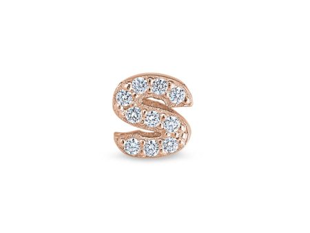 Rose Gold Finish Sterling Silver Micropave S Initial Charm with Simulated Diamonds Sale