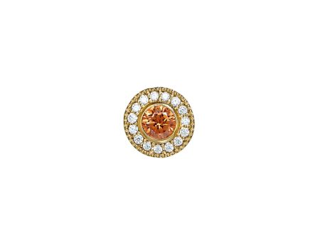 Gold Finish Sterling Silver Micropave Round Simulated Citrine Charm with Simulated Diamonds on Sale