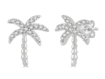 1 10 Ctw Palm Tree Round Cut Diamond Petite Fashion Earring in 10K White Gold Online now