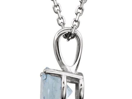 14K White 6 mm Natural Aquamarine Youth Solitaire 14  Necklace Fashion