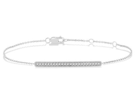 1 6 Ctw Bar Center Round Cut Diamond Petite Bracelet in 10K White Gold Hot on Sale