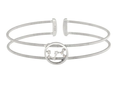 Rhodium Finish Sterling Silver Cable Cuff Constellation Bracelet with Simulated Diamonds - Scorpio For Discount