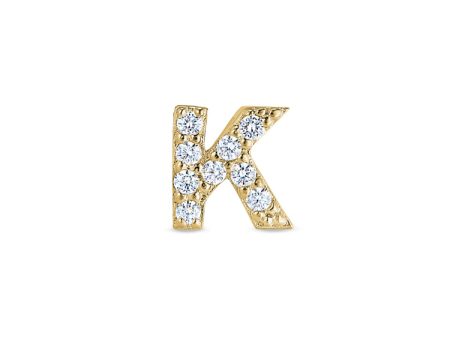 Gold Finish Sterling Silver Micropave K Initial Charm with Simulated Diamonds For Sale