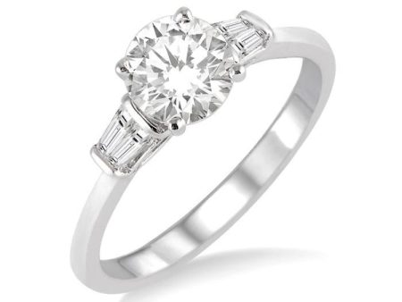 1 2 ctw Baguette and Round Cut Diamond Ladies Engagement Ring with 1 3 Ct Round Cut Center Stone in 14K White Gold Sale