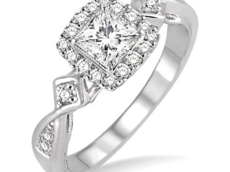 1 2 Ctw Diamond Engagement Ring with 1 5 Ct Princess Cut Center Stone in 14K White Gold Sale