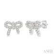 1 8 Ctw Bow Tie Round Cut Diamond Petite Fashion Earring in 10K White Gold Online Sale