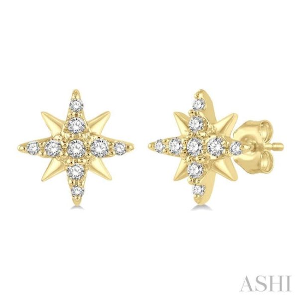 1 10 Ctw Star Round Cut Diamond Petite Earring in 10K Yellow Gold Online