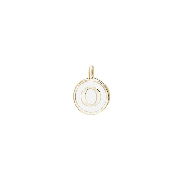 Gold Finish Sterling Silver White Enamel Initial Charm - O Hot on Sale