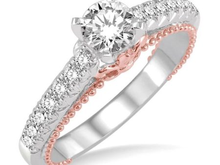 7 8 Ctw Diamond Engagement Ring with 1 2 Ct Round Cut Center Stone in 14K White and Rose Gold Online Sale