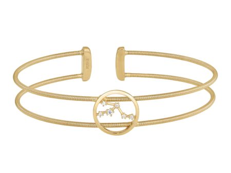 Gold Finish Sterling Silver Cable Cuff Constellation Bracelet with Simulated Diamonds - Taurus Supply