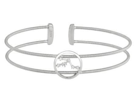 Rhodium Finish Sterling Silver Cable Cuff Constellation Bracelet with Simulated Diamonds - Taurus Online Hot Sale