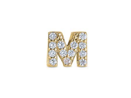 Gold Finish Sterling Silver Micropave M Initial Charm with Simulated Diamonds Hot on Sale