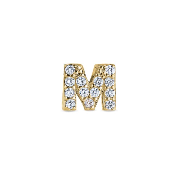 Gold Finish Sterling Silver Micropave M Initial Charm with Simulated Diamonds Hot on Sale