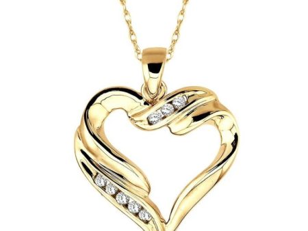 1 10 Ctw Round Cut Diamond Heart Pendant in 10K Yellow Gold with Chain Online Hot Sale