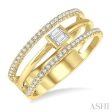 1 3 ctw Three Row Layered Baguette & Round  Diamond Fashion Ring in 14K Yellow Gold Hot on Sale