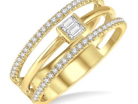 1 3 ctw Three Row Layered Baguette & Round  Diamond Fashion Ring in 14K Yellow Gold Hot on Sale