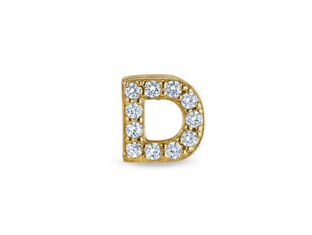 Gold Finish Sterling Silver Micropave D Initial Charm with Simulated Diamonds on Sale