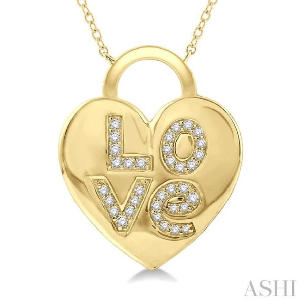 1 6 Ctw Heart Lock Round Cut Diamond Pendant With Chain in 10K Yellow Gold Fashion