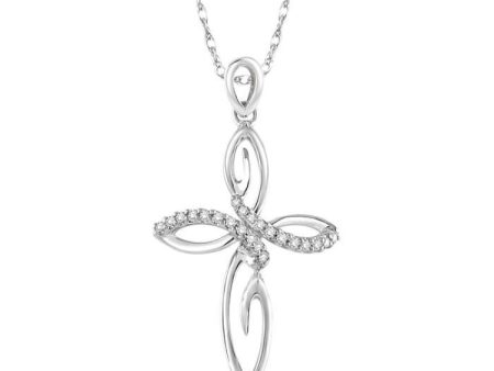 1 10 Ctw Round Cut Diamond Cross Pendant in 14K White Gold With Chain Cheap