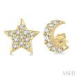 1 10 Ctw Star & Crescent Mix Round Cut Diamond Petite Fashion Earring in 10K Yellow Gold Online Hot Sale