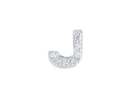 Platinum Finish Sterling Silver Micropave J Initial Charm with Simulated Diamonds Discount