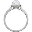 Sterling Silver Cultured White Freshwater Pearl & .01 CTW Natural Diamond Ring For Sale