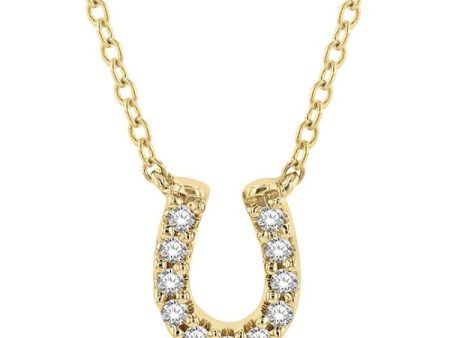 1 10 Ctw Horseshoe Charm Round Cut Diamond Petite Fashion Pendant With Chain in 10K Yellow Gold Discount