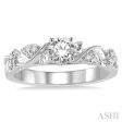 1 10 Ctw Round Semi-Mount Leaf Motif Engagement Ring in 14K White Gold on Sale