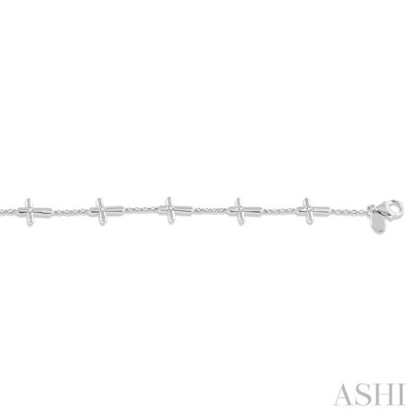 1 6 Ctw Cross Charm Round Cut Diamond Station Bracelet in 10K White Gold For Sale