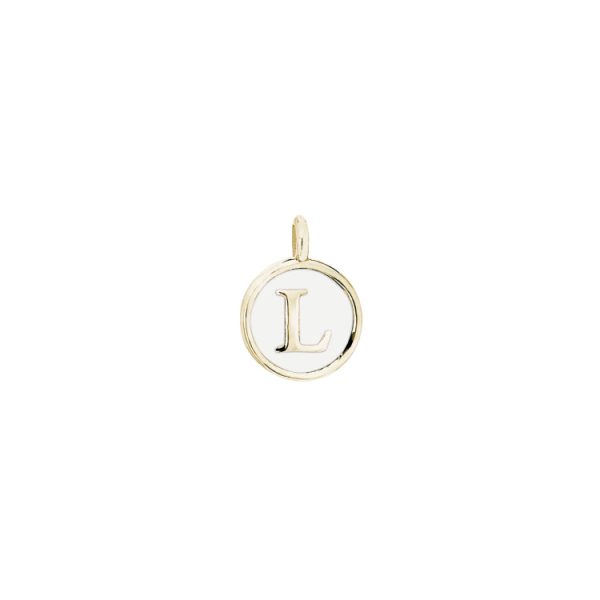 Gold Finish Sterling Silver White Enamel Initial Charm - L Online now