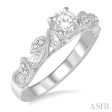 1 10 Ctw Round Semi-Mount Leaf Motif Engagement Ring in 14K White Gold on Sale