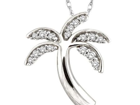 1 10 Ctw Palm Tree Single Cut Diamond Pendant in 14K White Gold with Chain Fashion