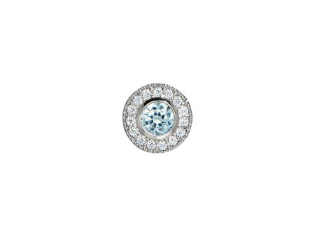 Platinum Finish Sterling Silver Micropave Round Simulated Aquamarine Charm with Simulated Diamonds Discount