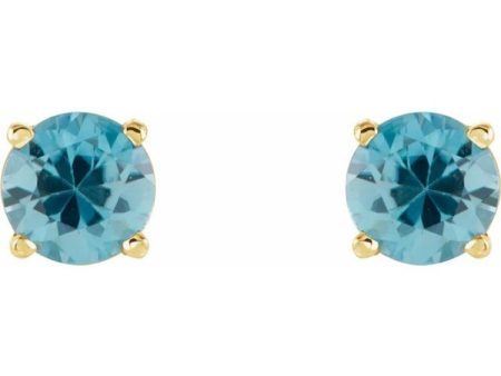 14K Yellow 5 mm Natural Blue Zircon Stud Earrings Online