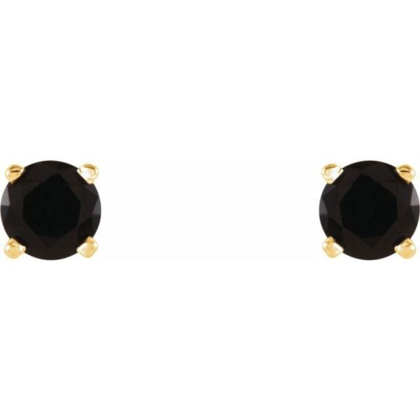 14K Yellow 4 mm Natural Black Onyx Stud Earrings Online Sale