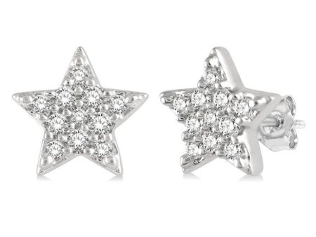 1 10 Ctw Star Round Cut Diamond Petite Fashion Earring in 10K White Gold For Cheap