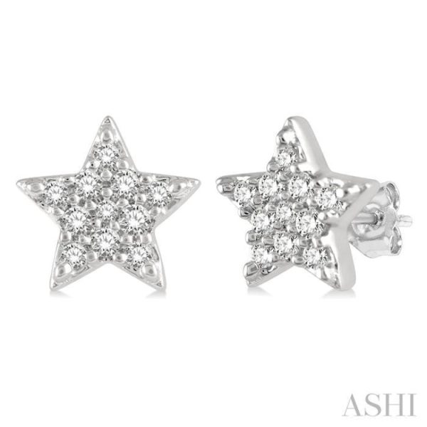 1 10 Ctw Star Round Cut Diamond Petite Fashion Earring in 10K White Gold For Cheap