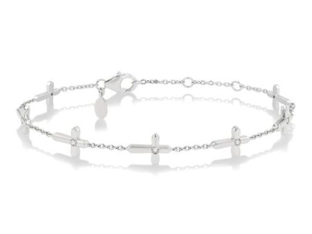 1 6 Ctw Cross Charm Round Cut Diamond Station Bracelet in 10K White Gold For Sale