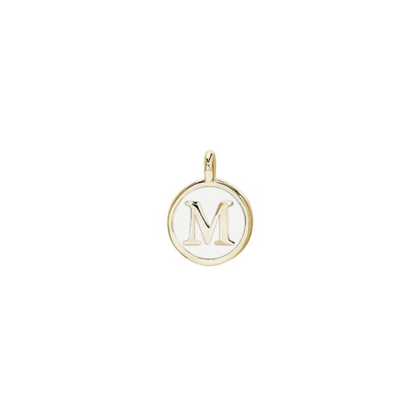 Gold Finish Sterling Silver White Enamel Initial Charm - M Online now