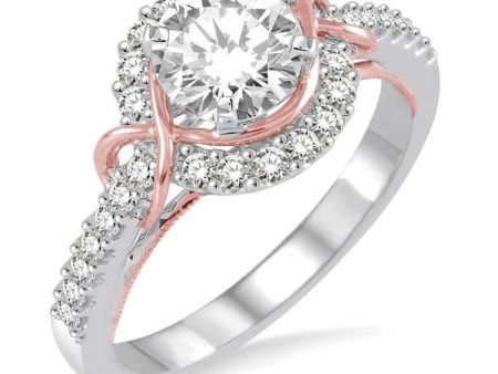 1 1 10 Ctw Diamond Engagement Ring with 3 4 Ct Round Cut Center Stone in 14K White and Rose Gold Online Sale