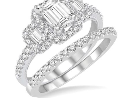 1 1 10 ctw Diamond Bridal Set with 1 ctw Emerald Cut Engagement Ring and 1 8 ctw Wedding Band in 14K White Gold Hot on Sale