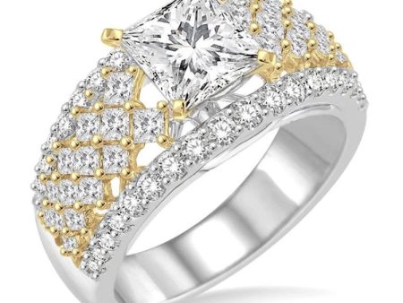 1 1 2 Ctw Diamond Semi-mount Engagement Ring in 14K White and Yellow Gold Hot on Sale