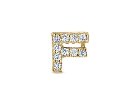 Gold Finish Sterling Silver Micropave F Initial Charm with Simulated Diamonds For Discount