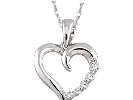 1 10 Ctw Round Cut Diamond Heart Shape Journey Pendant in 10K White Gold with Chain Cheap