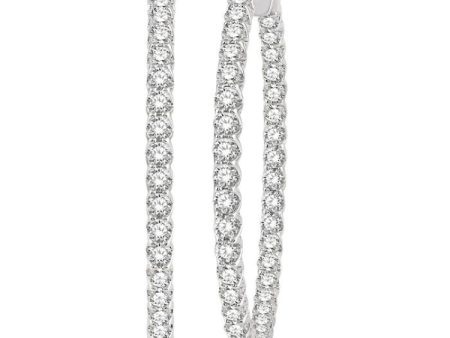 5 Ctw Inside-Out Round Cut Diamond 1 1 2 Inch Hoop Earrings in 14K White Gold For Sale