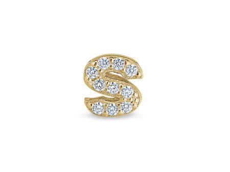 Gold Finish Sterling Silver Micropave S Initial Charm with Simulated Diamonds For Sale