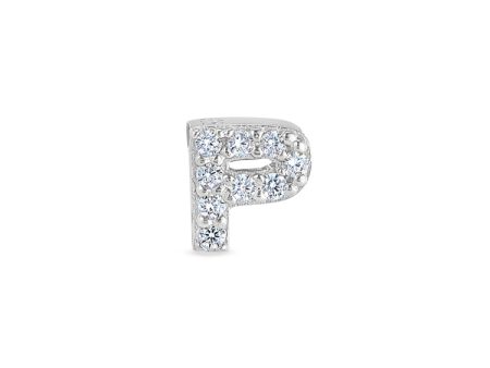 Platinum Finish Sterling Silver Micropave P Initial Charm with Simulated Diamonds Cheap