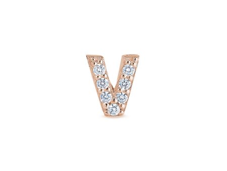 Rose Gold Finish Sterling Silver Micropave V Initial Charm with Simulated Diamonds Online now